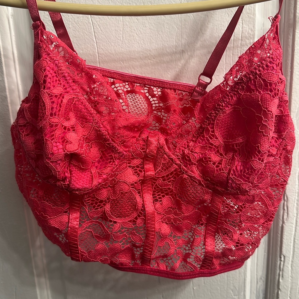 Ardene Rose pink lacy corset-like bralette top, size s